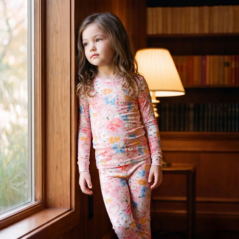 Blush Garden bamboo long sleeve pajama set — in wear