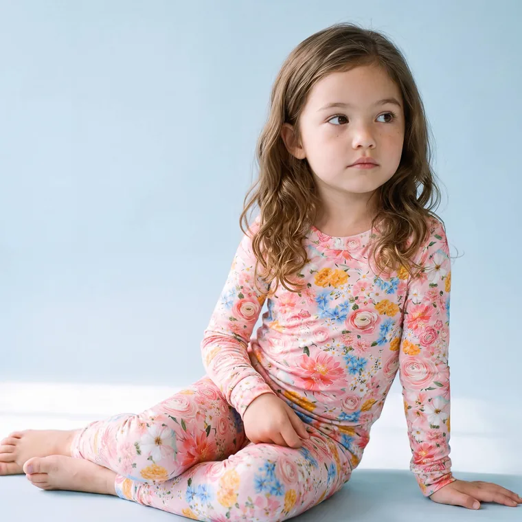 Blush Garden bamboo long sleeve pajama set — model