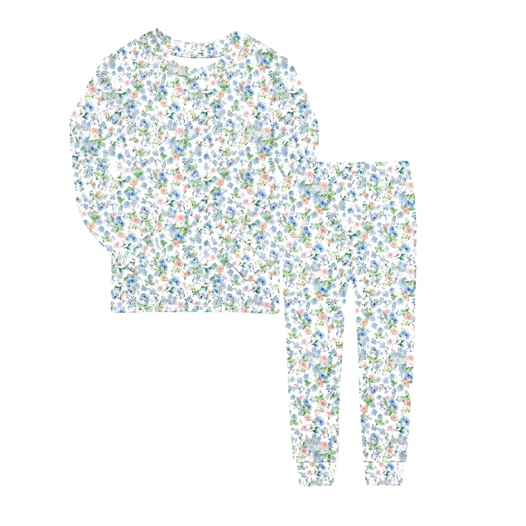 Forget Me Not bamboo long sleeve pajama set — flat lay