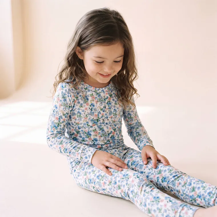 Forget Me Not bamboo long sleeve pajama set — model