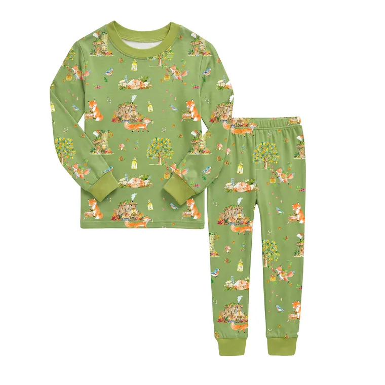 Fox Hollow bamboo long sleeve pajama set — flat lay