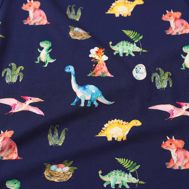 Midnight Dino bamboo long sleeve pajama set — fabric