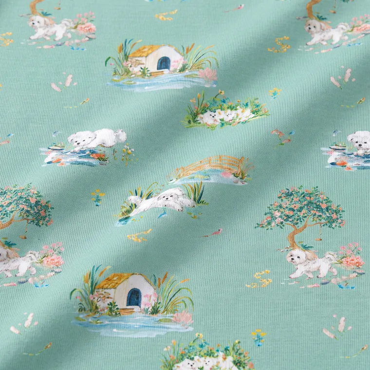 Puppy Lake bamboo long sleeve pajama set — fabric
