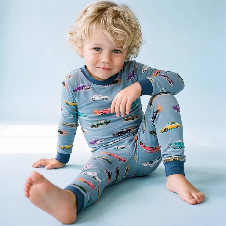 Vintage Cars bamboo long sleeve pajama set — model